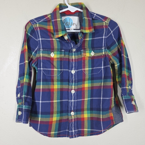 Boden Other - Boden Kids Blue Plaid Flannel Button Up Long Sleeve 2-3Y 100% Cotton Pockets